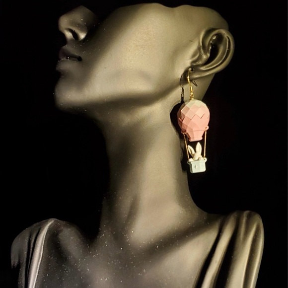 Tribal Handmade Jewelry - Elegant Pink and Gold Cartoon Fox Hot Baloon Drop Earrings